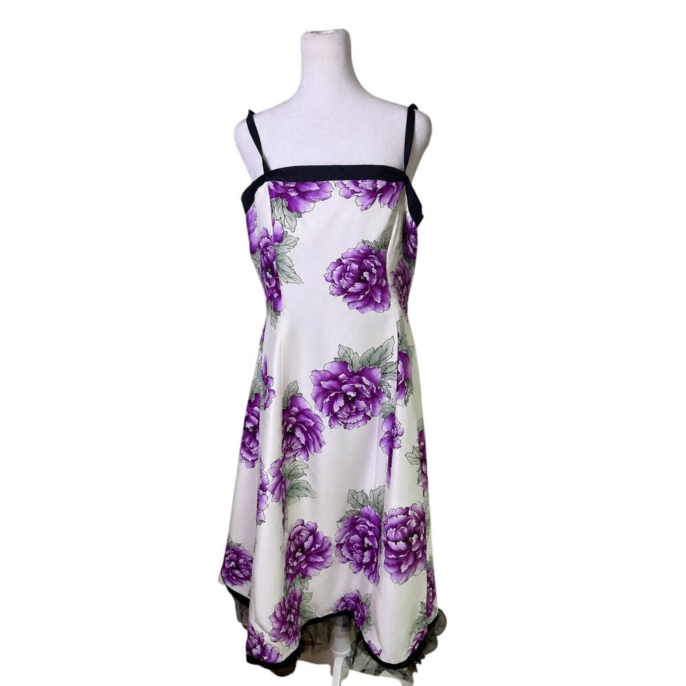 Y2K Signature Robbie Bee 100% Silk Floral Fairy Midi Dress Purple Size 10